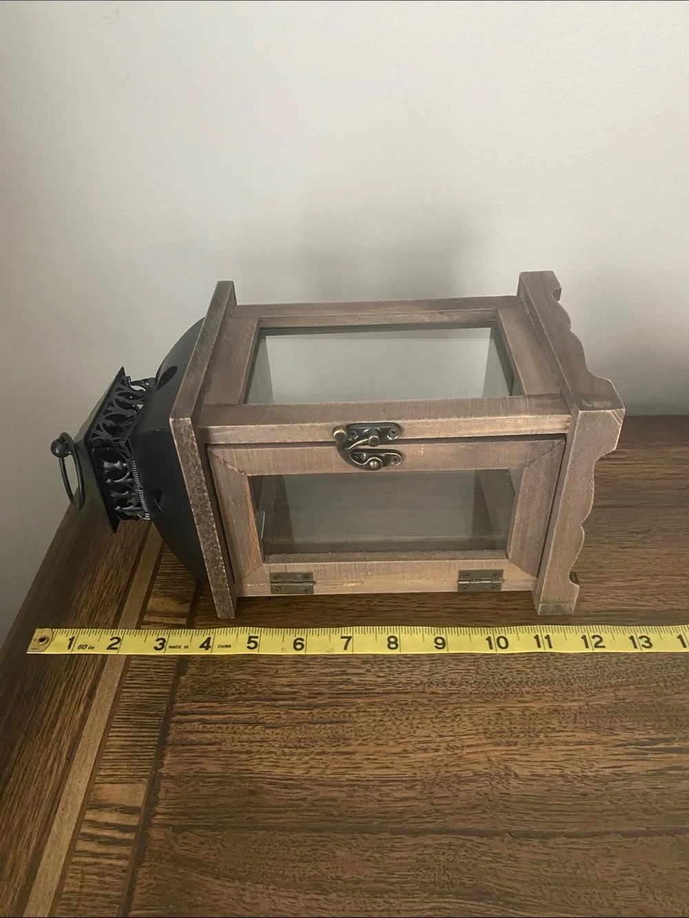 Wood and Black Metal Lantern - Rustic Home Accent